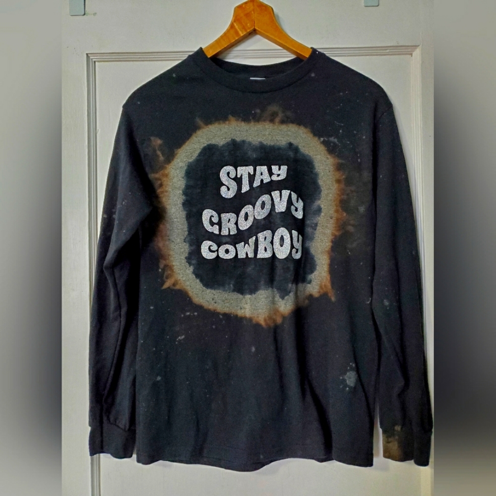 Stay Groovy Cowboy Retro Tye Dye Glitter Sweater🤠🐎